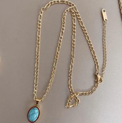 China New Arrival High Quality 2-in-1 Stackable Simple Retro Turquoise Stone Natural Stone Stainless Steel Chain Necklace for sale