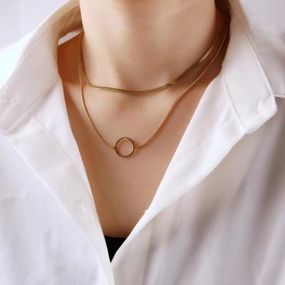 China High Quality Stackable Fashion Two Separate Layers Of Blade And Snake Stainless Steel Chain Necklace for sale