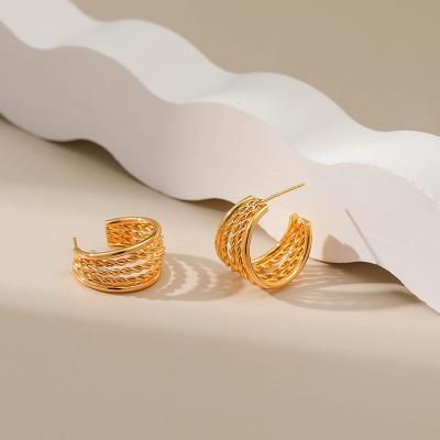 China New Design High Quality Fashion 18K Gold Multi Layer Earrings Jewelry High Quality Geometric Circle Earring for sale