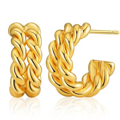 China High Quality Factory New Original High Quality Stud Earring 18k Gold Plated DC Twisted Double Circle Earring for sale