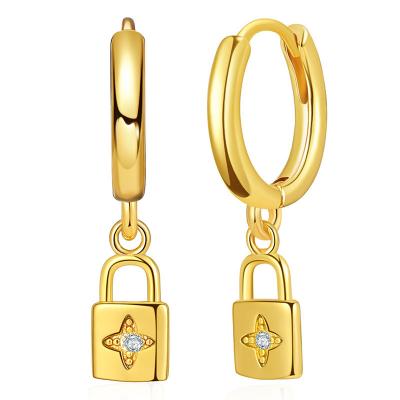 China High Quality Manufacturer Spot Nice Quality Creative Earrings Zircon Lock Form Pending Earrings 18k Gold for sale