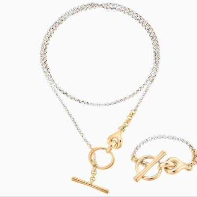 China Unique design high quality double layers rhodium and gold plated choker necklace chain jewelry set for women for sale