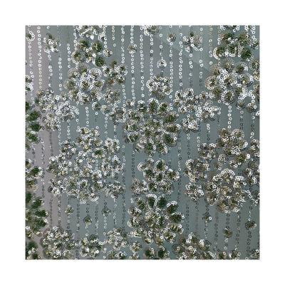 China Fashional apparel home textiles100%POLYESTER Tulle DIMENSIONAL elastic sequin embroidery fabric for sale