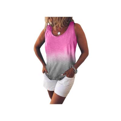 China NEW Women's Breathable Casual O-Neck Tank Tops Tank Tops Sleeveless Vest Summer T-shirt Cotton Gradient Color Cotton Blouses Loose Plus Size for sale