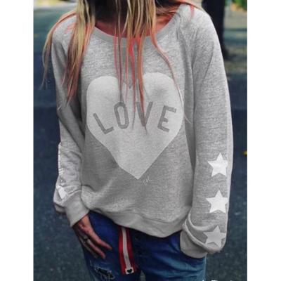 China New Fashion Women Autumn Breathable Tops Loose Sleeve Sweatshirt Casual Love Printed Long Round Neck Shirt Pullover Plus Size for sale