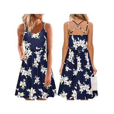 China NEW Women's Breathable Summer Spaghetti Strap Floral Sleeveless Backless Casual Short Dress Plus Size S-5XL for sale