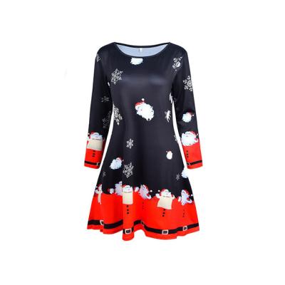 China New Fashion Women Christmas Family Parent-child Breathable Ladies Christmas Long Sleeve Santa Outfit Swing Flared Dress Swing Flared Dress for sale