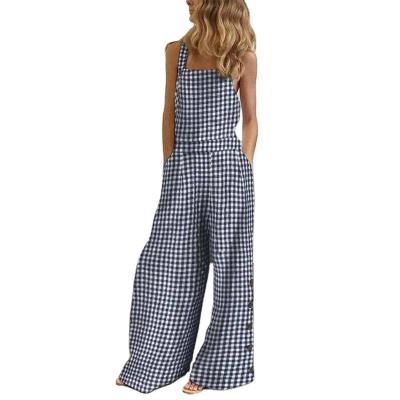 China Women's Breathable Summer Leg Overalls Rompers Sleeveless Wide Leg Pants With Overalls Pantalon Femme Suspenders Pockets Long Pants for sale