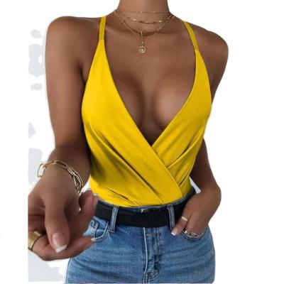 China NEW Fashion Women's V-Neck Tank Tops Summer Breathable Sleeveless Blouse With Solid Color Backless Strap for sale