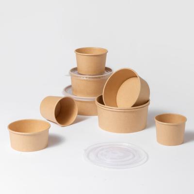 China Biodegradable Round 32oz Kraft Paper Bowl With Lid Plastic Food Packaging Container Best Price for sale