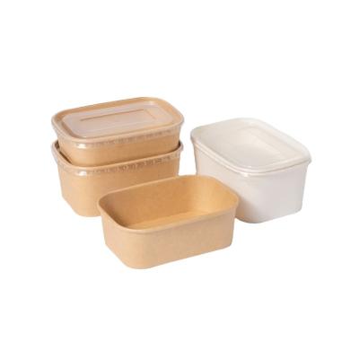 China Biodegradable Square Kraft Paper Bowl With Lid Plastic Cans Container 32 Ounce 26 Ounce Factory Price for sale