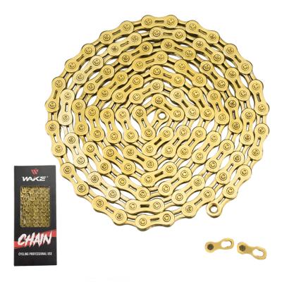 China Mountain Bike 9 10 11 Speed ​​Bicycle Chain Half / Full Cavity 116L Gold MTB Road Carbon Steel Chains WAKE Chains T9S/T10S/T11S-Gold for sale