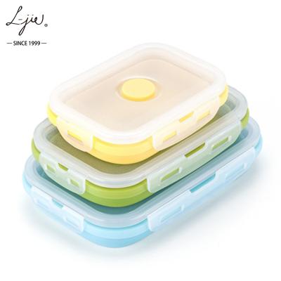 China 3pcs 4pcs Set Food Grade Silicone Lunch Box Viable Collapsible Bowl Collapsible Silicone Food Storage Container for sale