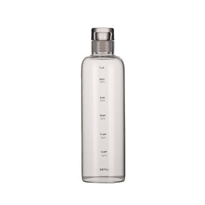 China Custom Time Scale Food Grade Transparent Eco Friendly Unbreakable Glass Water Bottle for sale