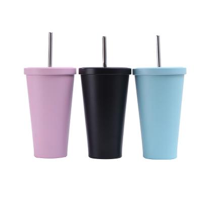 China Durable 500ml Stainless Steel Custom Tumbler With Straws Double Wall Vacuum Insulation Coffee Mugs Portable Travel Mugs for sale