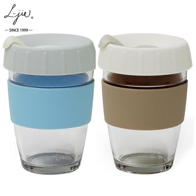 China 253ml Silicone Viable Lid Juice Office Water Bottles Shop Creative Gift Coffee Mug Glass Tumbler for sale