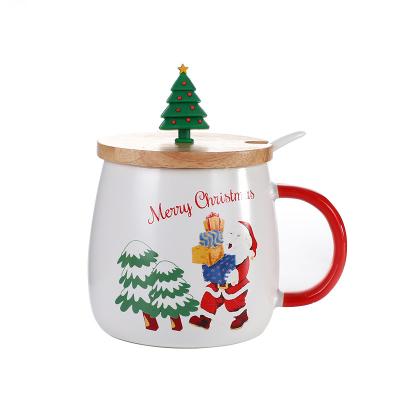 China New Christmas Gift Large Capacity 3D Cartoon Milk Creative Coffee Mug Uninverted Ceramic Mug With Lid Spoon For Holiday for sale