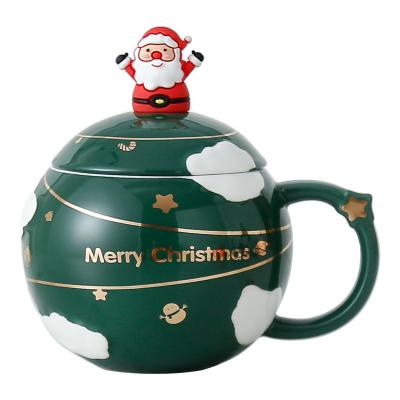 China Christmas Viable Mug With Lid Spoon Birthday Gift Water Cup Household Milk Female Ceramic Coffee Mug for sale