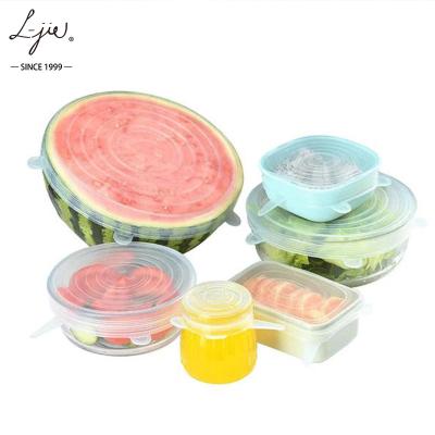 China Kitchen Stocked Accessories 6 Pcs Set Universal Silicone Cover Silicone Stretch Fresh Keeping Lids For Food Jar Dish for sale