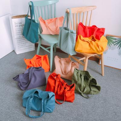 China Solid Color Canvas Tote Portable Single Shoulder Cloth Bag Cotton Hemp Environmental Protection Bag Shopping Satchel for sale