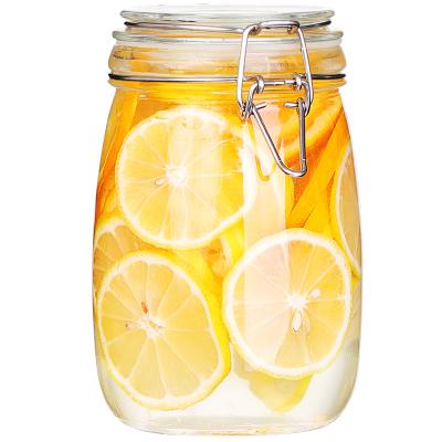 China Freshness Preservation 1500ml Tea Glass Jar With Small Locking Lid / Sealed Glass Reservoir With Keeping Cover for sale