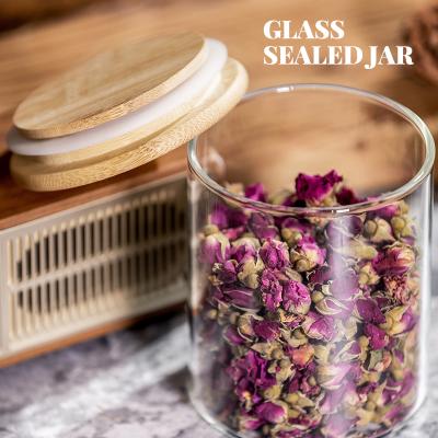 China Freshness Preservation 200ml Glass Food Storage Jars Containers With Lids Airtight Bamboo Kitchen Glass Canisters for sale