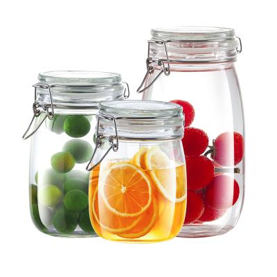 China Sustainable Kitchen Utensils Wholesales 1000ml Glass Jar With Metal Clip Cylinder Glass Jar for sale