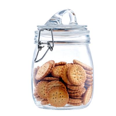 China New Kitchen 750ml Freshness Preservation Appliances Handle Sealing Bottle Cylinder Glass Jar Storage Bottle for sale