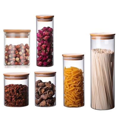 China Wholesale Airtight Storage Jar Freshness Preservation Manufacturers Food Spice Bamboo Glass Jars for sale