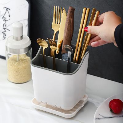 China Minimalist High And Low Level Tidy Storage Drain Plastic Kitchen Chopsticks Cage for sale