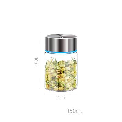 China Freshness Preservation Kitchen Utensils 150ml High Borosilicate Cylinder Glass Jar Candy Storage Tank for sale