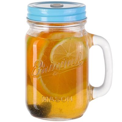 China New Arrival Food Grade Small Mason Jar Cup With Handle Food Grade Lead Free Glass And Straw for sale