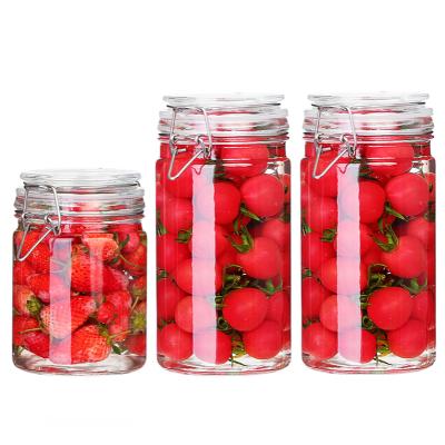 China Sustainable New Type Food Storage Sealing Metal Clip Lid Large Diameter Sealing Glass Jar for sale