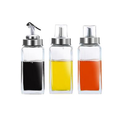 China Sustainable 320ml Square Glass Oil Box Kitchen Accessories Leak Proof Bottle Vinegar Bottle for sale