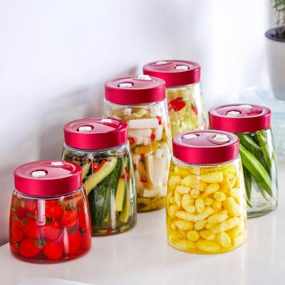 China 2.2L Transparent Glass Freshness Jar Container Home Pickle Food Sealed Storage Tank With Release Valve for sale