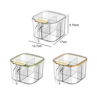 China PET huishoudelijke keukenzoutpot Multi Grid Functie Keuken Spice Box Met Lepel Te koop