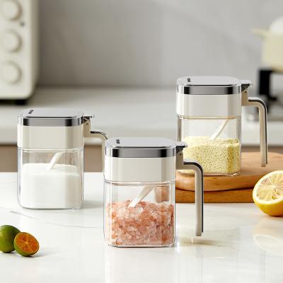 China Kitchen Seasoning Powder Spices Storage Container Tea Coffee Sugar Salt Glass Jars Container With Stainless Steel Lid And Spoon for sale