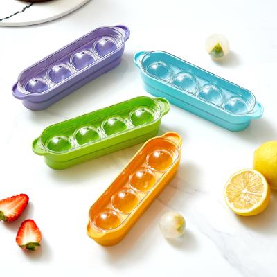 China 4 Grids Ice Ball Molder Silicone Ice Tray Home Refrigerator Homemade Spherical Molder Ice Cubes Molds for sale