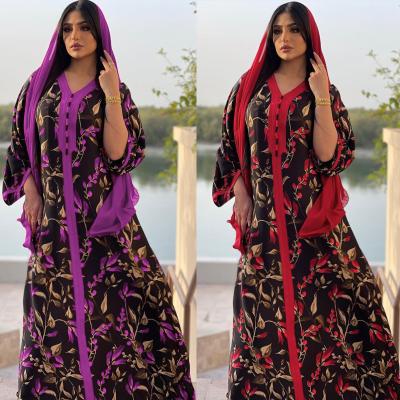 China Wholesale Turkey Muslim Women's Long Dress Muslim Abaya Dresses Dubai Abaya Print Fashionable Border Commercial Long Dress for sale