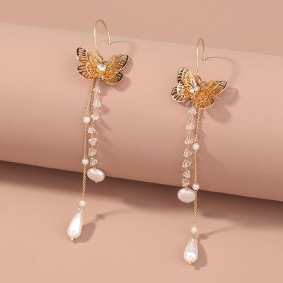 China Butterfly Pearl Butterfly Earrings Fashion Accessories For Women Earrings Bead Elegance Custom Jewelry Long Tassel Earrings for sale