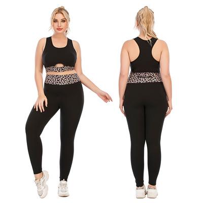 China Wholesale Women's Breathable Leopard Print Plus Size Yoga Suit Sports Bra Stretch Two-Piece Yoga Wear Set Yoga Gaiters for sale