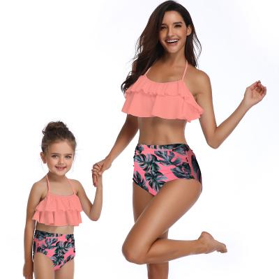 China Parent-child breathable swimwear printing high waist bikini thongs swimwear and beach wear children swimwear girls swimwear manufacturers for sale