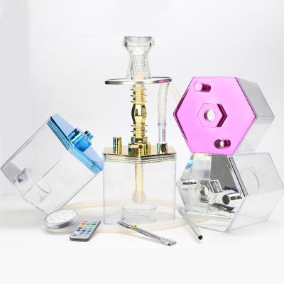 China Acrylic Transparent Modern Hookah Amazon Best-selling Hexagon Acrylic Hookahs with Multicolor LED Light Hookah Set for Festival Gift for sale