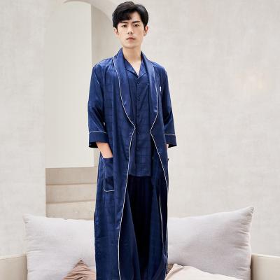 China Ice Mens Silky Nightgown Long Robe Nightgown Splendid Breathable Solid Silk Sleepwear Nightgown Robe for sale