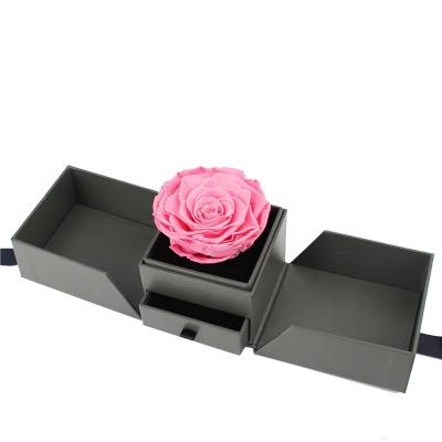 China Long Lasting Dried Preserved Rose Gift Box Luxury Design With Drawer Packing for sale