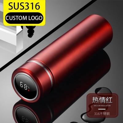 China Stored Red Double Wall Vacuum Design Time Marker Reminder With Led Temperature Display Stainless Steel Smart Water Bottle for sale