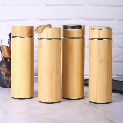 China PORTABLE Bamboo Soft Touch Tea Thermos Vacuum Flask Insulated Stainless Steel Water Bottle Business Gifts Metal Customized for sale