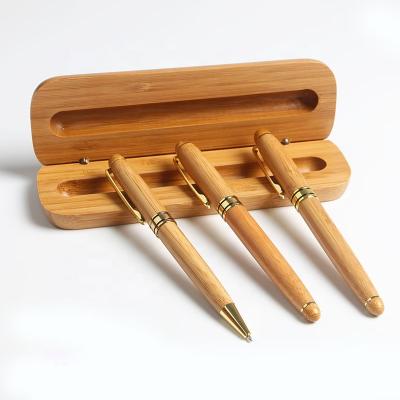 China office & school pen & Write Bamboo Ball Pen Ballpoint Fountain Gel Ink Stylus Park With Bamboo Case Logo Box Custom Gift Set for sale