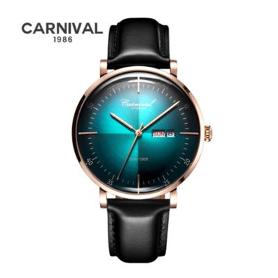 China Carnival 8894G Black Automatic Automatic Wristwatch Leather Date Mechanical Watch For Men for sale