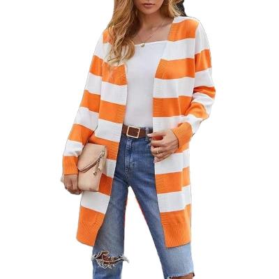 China Breathable China Manufacture Multicolor V-Neck Long Sleeves Knitted Attractive Women Style Striped Cardigan for sale